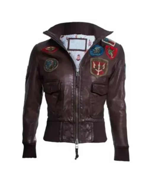 Womens Top Gun Brown Cropped Bomber Vintage Leather Jacket