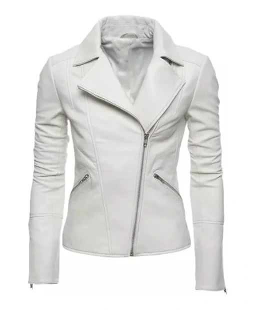 Women’s White Motorcycle Slim Fit Biker Leather Jacket