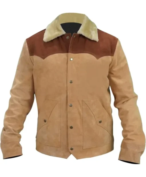 Yellowstone S03 John Dutton Beige and Brown Leather Jacket