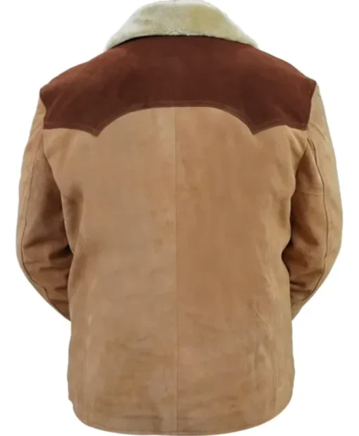 Yellowstone S03 John Dutton Beige and Brown Leather Jacket Back