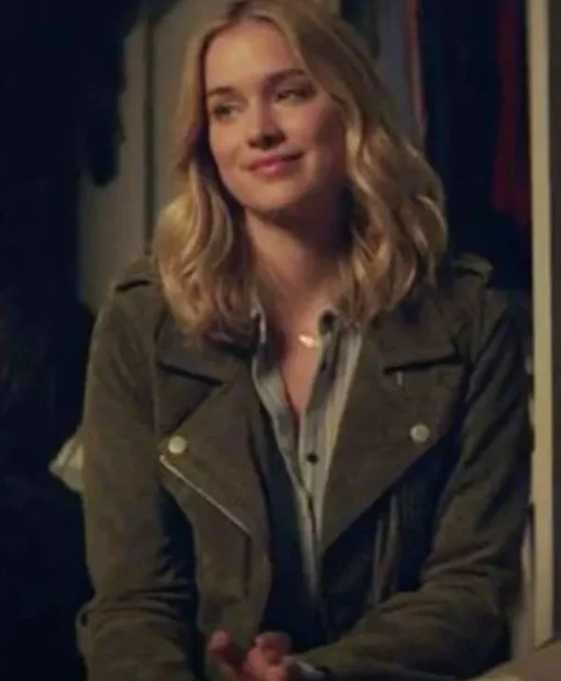 You Elizabeth Lail Green Suede Leather Biker Jacket