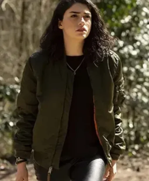 You S02 Love Quinn Green Bomber Satin Jump Jacket