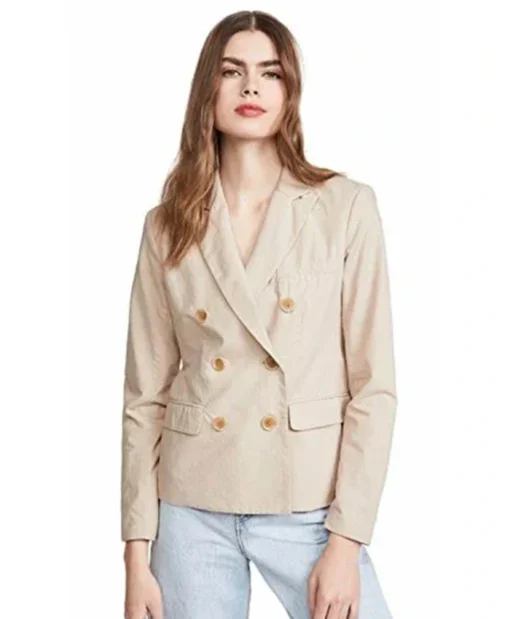 You S03 Ep02 Victoria Pedretti Wafer Double-Breasted Blazer