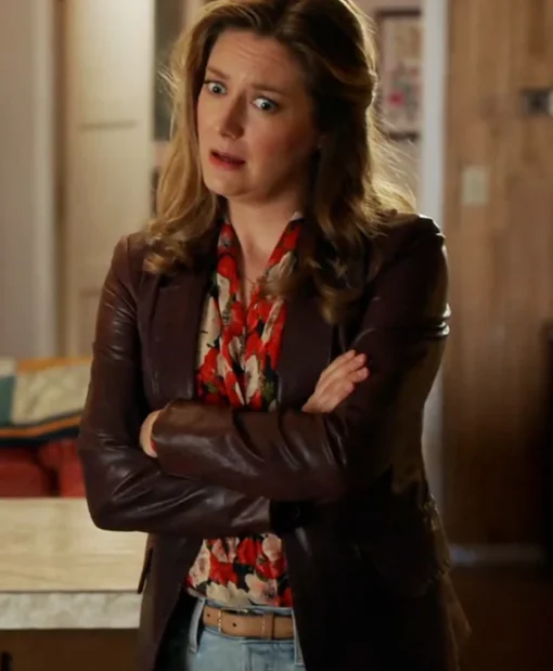 Young Sheldon S04 Mary Cooper Brown Leather Blazer