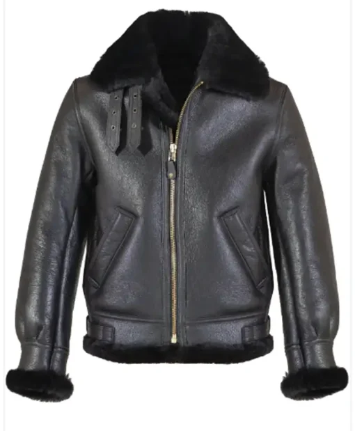 B-3 Black Leather Shearling Sheepskin Jacket