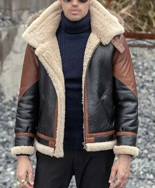 B3 Sheepskin With Detachable Hood Brown & Ginger Jacket