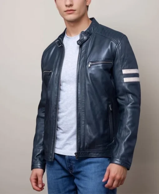 Biker Pure Blue Leather Jacket