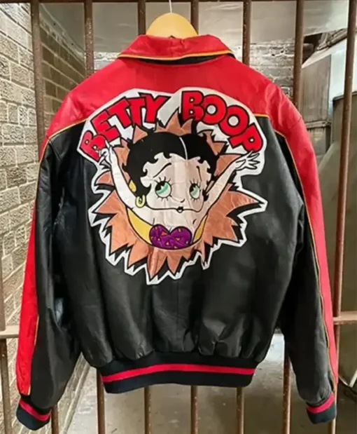 Buy 90s Betty Boop Red And Black Varsity Leather Jacket For Men And Women