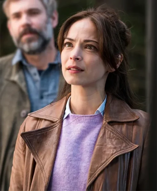 Buy Kristin Kreuk Murder in a Small Town Cassandra Lee Brown Leather Trench Coat For Unisex