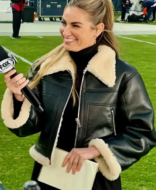 Erin Andrews Shearling Black Leather Jacket