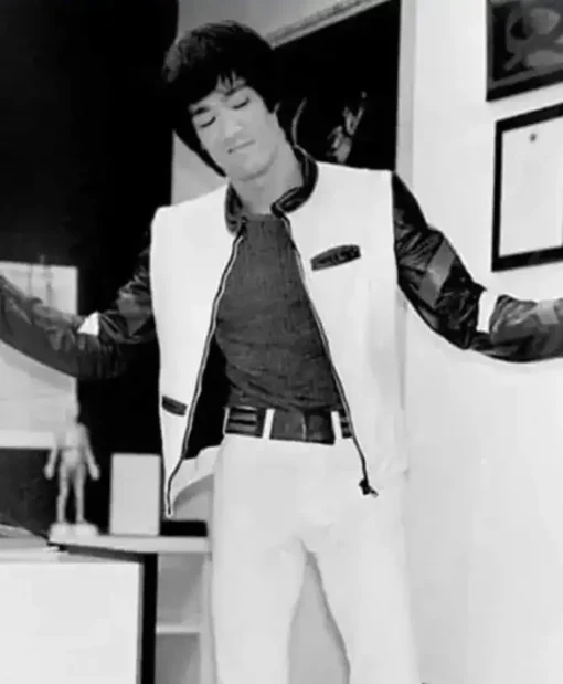 Get Now Bruce Lee Navy and White Vintage Leather Jacket For Unisex