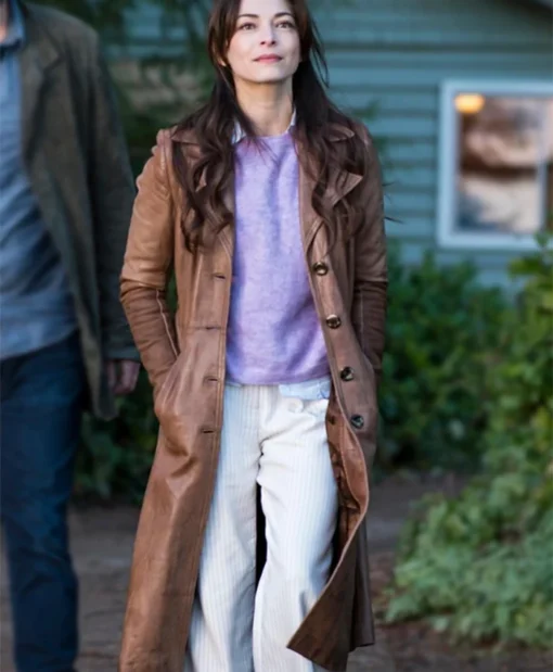 Murder in a Small Town Kristin Kreuk Leather Brown Coat