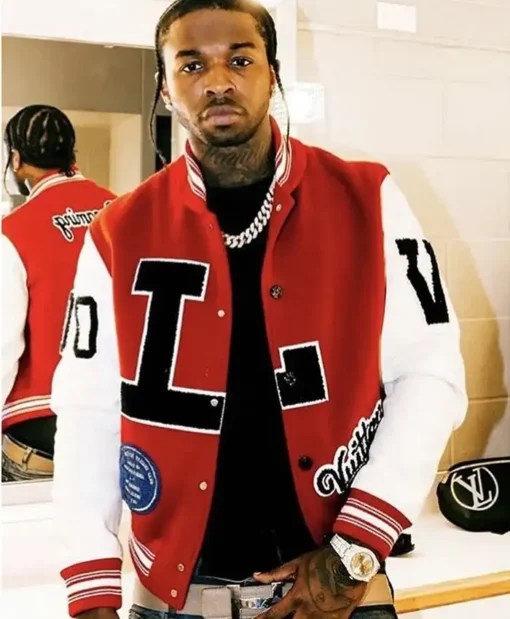 Pop Smoke Louis Vuitton Dreaming Red Letterman Varsity Jacket For Men And Women