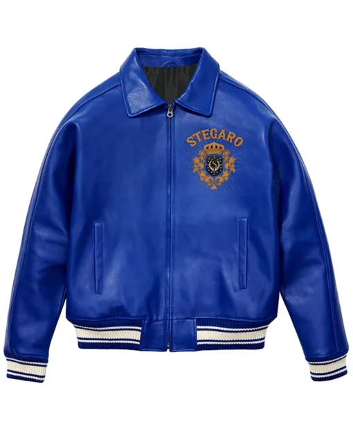 Shop Stegaro American Bomber Blue Leather Jacket For Men And Women