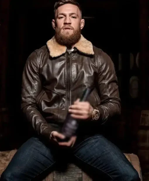 The Notorious Conor Mc Gregor Brown Leather Shearling Jacket For Sale