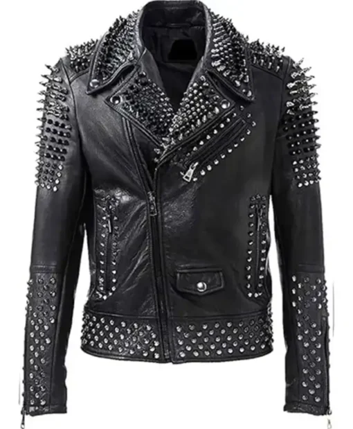 Black Punk Leather Spikes Studs Jacket