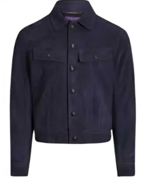 Buy Now Live with Kelly and Mark Consuelos Navy Blue Suede Jacket For Sale