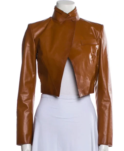  Buy Real Housewives of Salt Lake City Lisa Barlow Brown Leather Cropped Jacket For Unisex