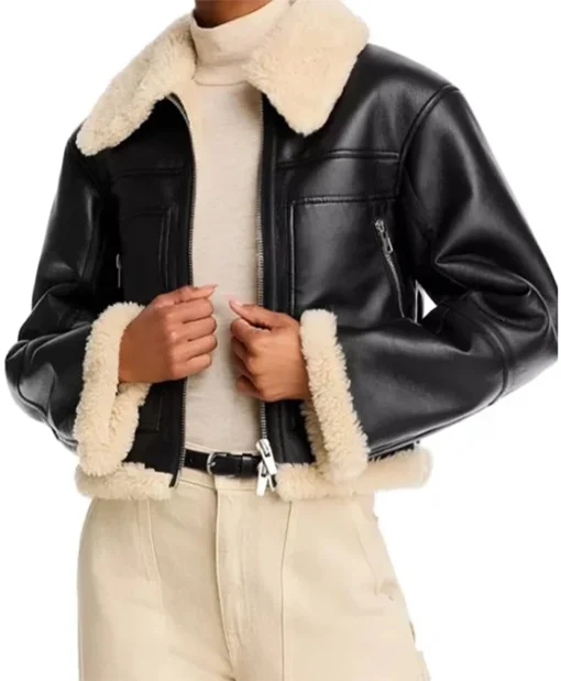 Buy Today Hoda Kotb Black Shearling Trim Leather Jacket For Men And Women