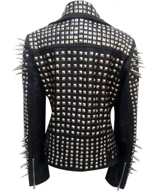 Buy Women Black Biker With Round Cap Studded Leather Jacket For Unisex