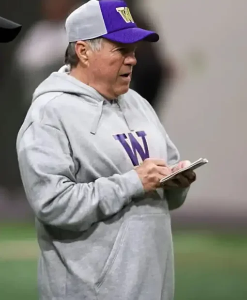 Get Now Washington Huskies Bill Belichick Pullover Grey Hoodie For Sale