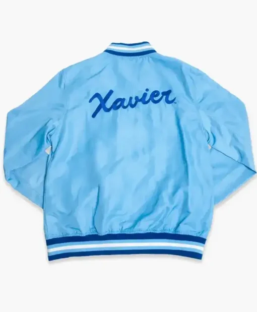 Get Now Xavier Musketeers Vintage Logo Sky Blue Varsity Bomber Jacket For Sale