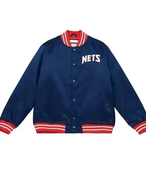 New Jersey Nets Heavyweight Navy Blue Satin Varsity Jacket