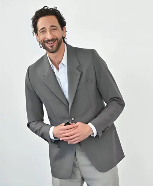 The Brutalist Photocall Adrien Brody Ash Grey Blazer