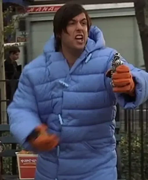 Adam Sandler 2000 Movie Little Nicky Blue Padded Long Puffer Hooded Jacket