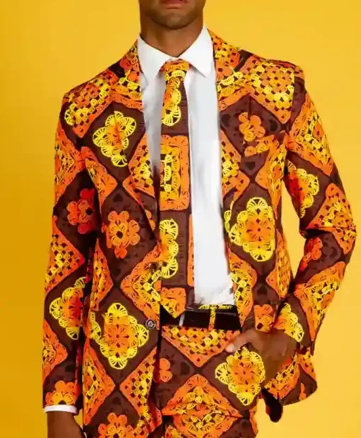 All Over Printed Orange Thanksgiving Suit For Mens