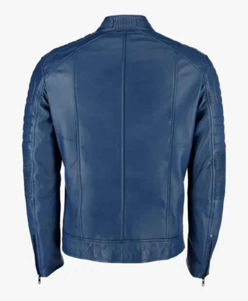 Buy Now Cafe Racer Motorcycle Blue Leather Jacket For Men And Women