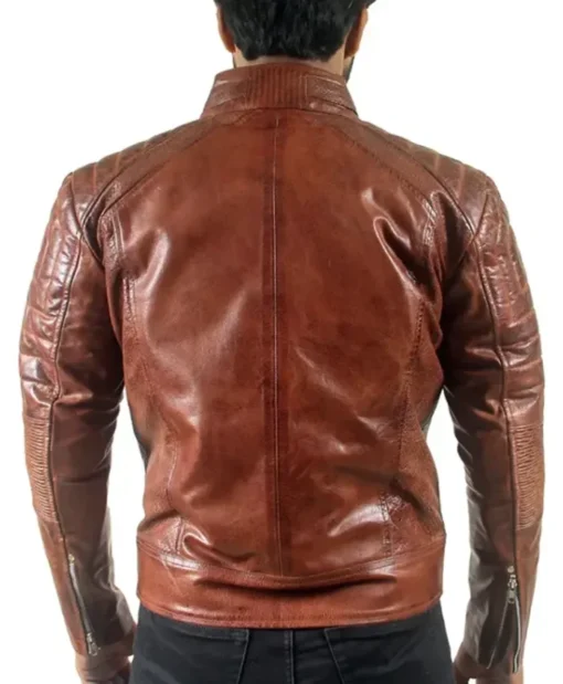 Buy Now Cafe Racer Quilted Brown Motorcycle Leather Jacket For Unisex