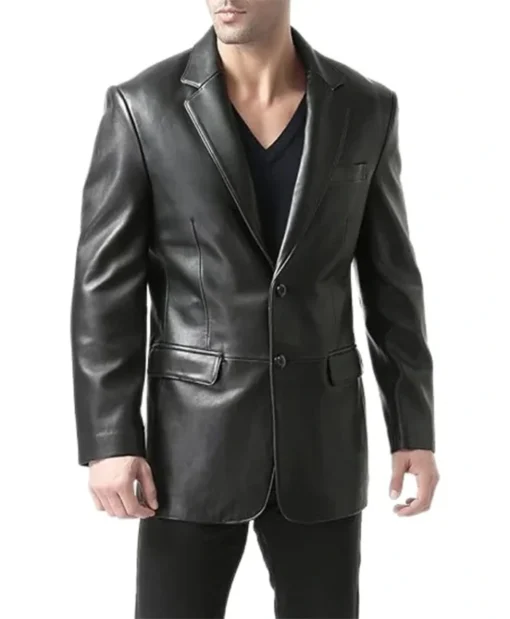 Buy Now Classic Trendy Black Leather Blazer For Men And Women