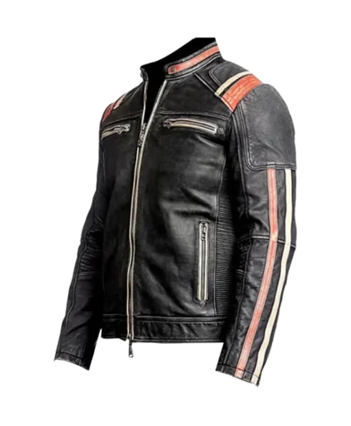 Buy Now James Cafe Racer Black Striped Leather Jacket For Men And Women