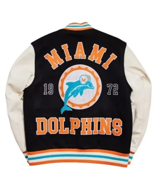 Buy Now Miami Dolphins Throwback Black And White Letterman Varsity Jacket For Unisex