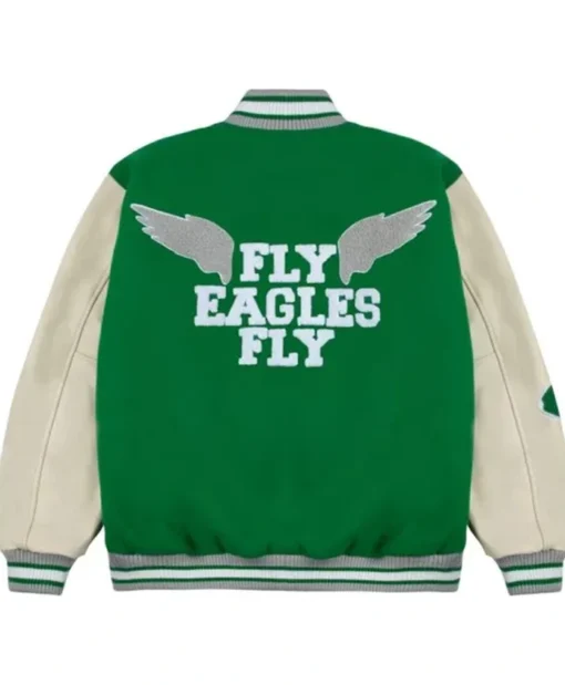 Buy Now Philadelphia Eagles Kelly Green And Off White Letterman Varsity Jacket For Unisex