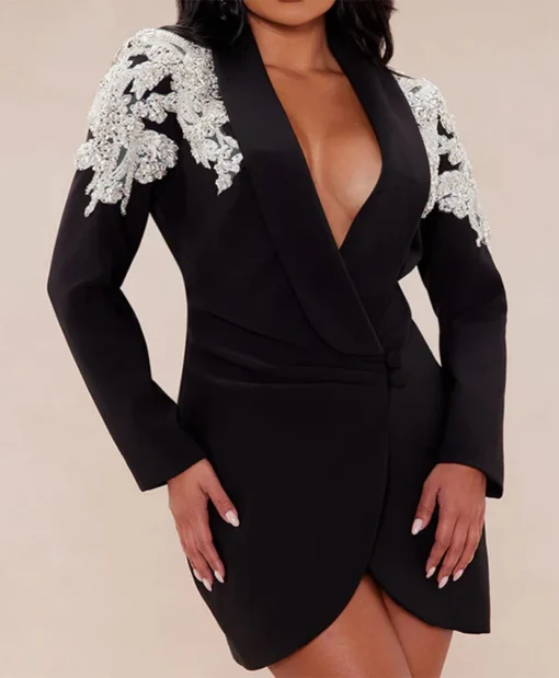 Buy Now Shayna Edwards AEW Dynamite Shayna Wayne Black Embellished Blazer For Unisex