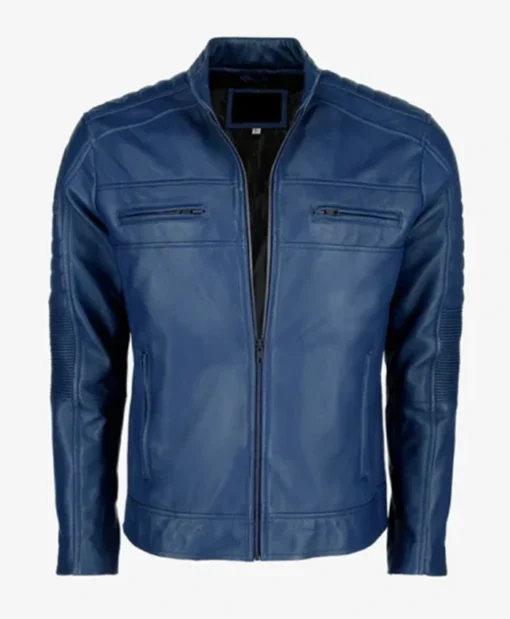 Cafe Racer Blue Leather Jacket