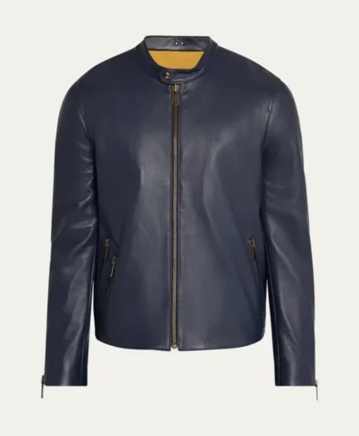 Cafe Racer Crest Blue Leather Jacket