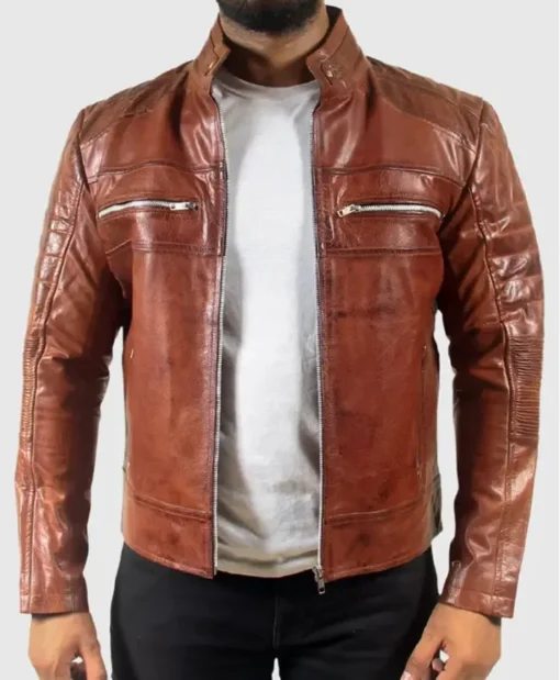 Cafe Racer Quilted Brown Motorcycle Leather Jacket