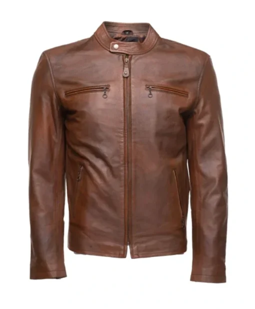 Cafe Racer Tone Brown Leather Jacket