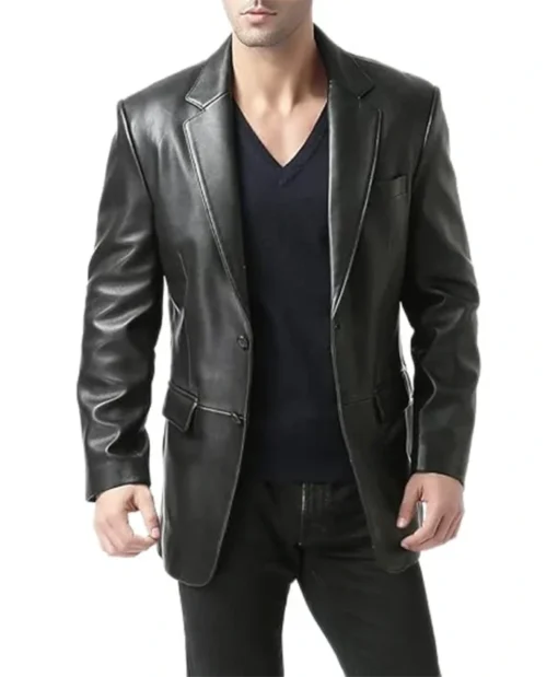 Classic Trendy Black Leather Blazer