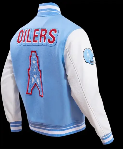 Get Now Houston Oilers Classic Rib Blue Wool Varsity Jacket For Sale