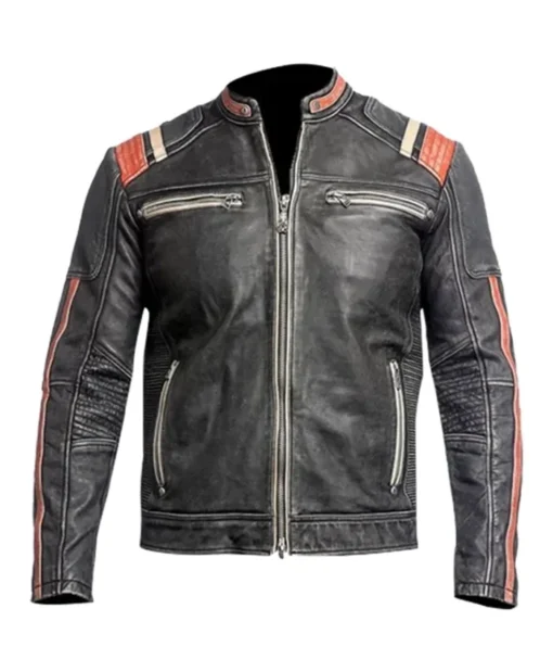 James Cafe Racer Striped Leather Jacket