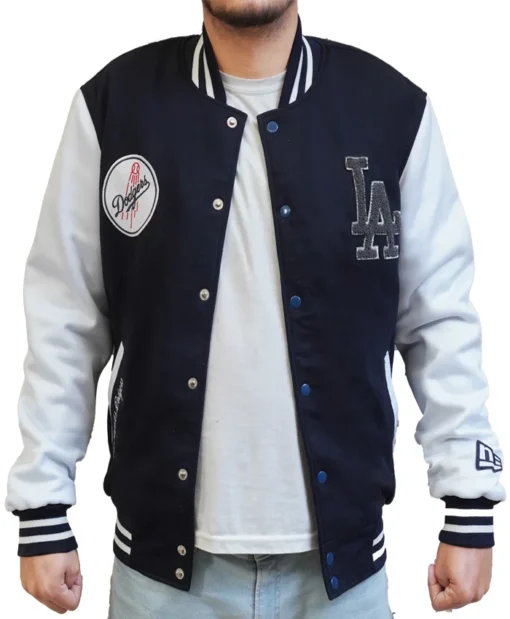 LA Dodgers Navy Blue And White Varsity Jacket