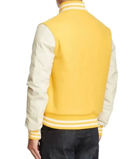 Mens And Womens Wool Yellow And White Varsity Letterman Jacket