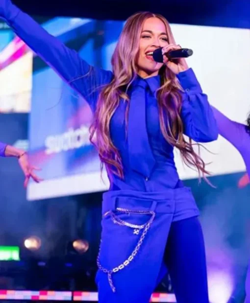 Rita Ora Dick Clark’s New Year’s Rockin’ Eve Blue Shirt