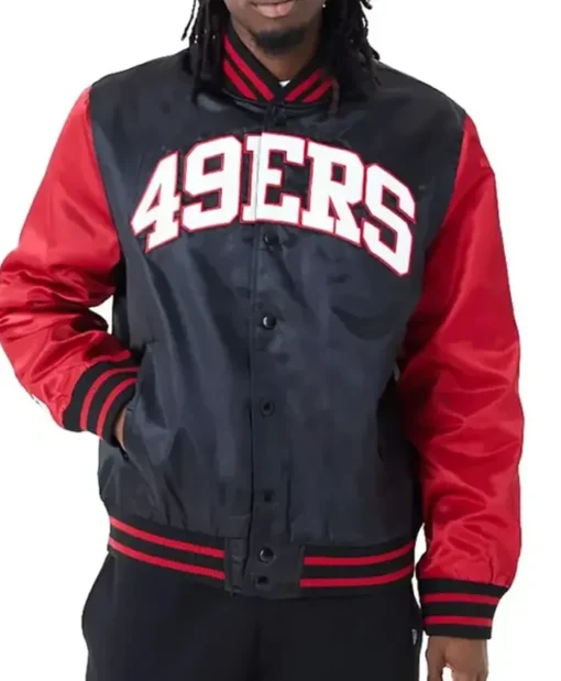 SF-49ers-Black-and-Red-Applique-Varsity-Jacket