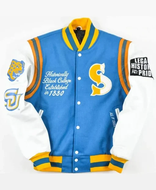 Southern University Motto 2.0 HBCU Blue And White Letterman Jacket