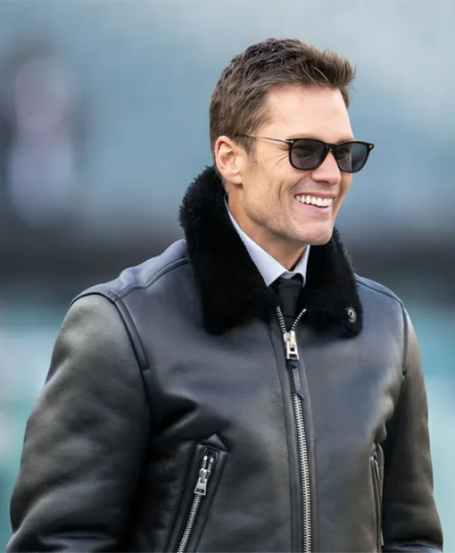 Tom Brady NFC Wild Card Playoffs Black Leather Jacket